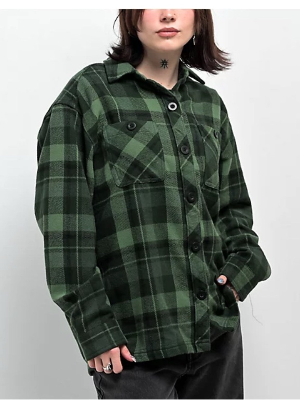 Empyre Akrin Green Plaid Oversized Flannel Shirt Shacket Small